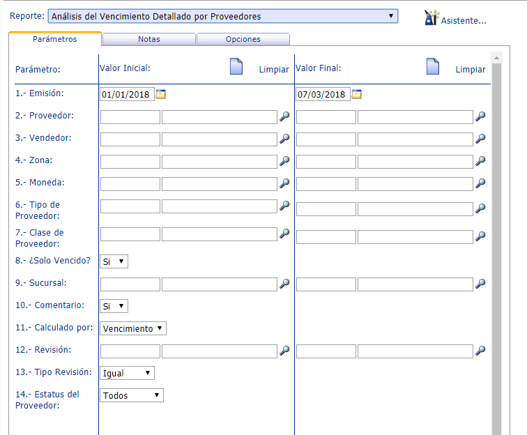 Establecemos los Parametros