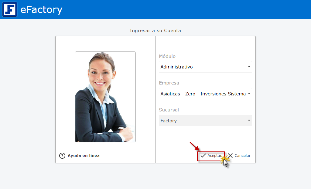 Seleccion de aplicacion en eFactory