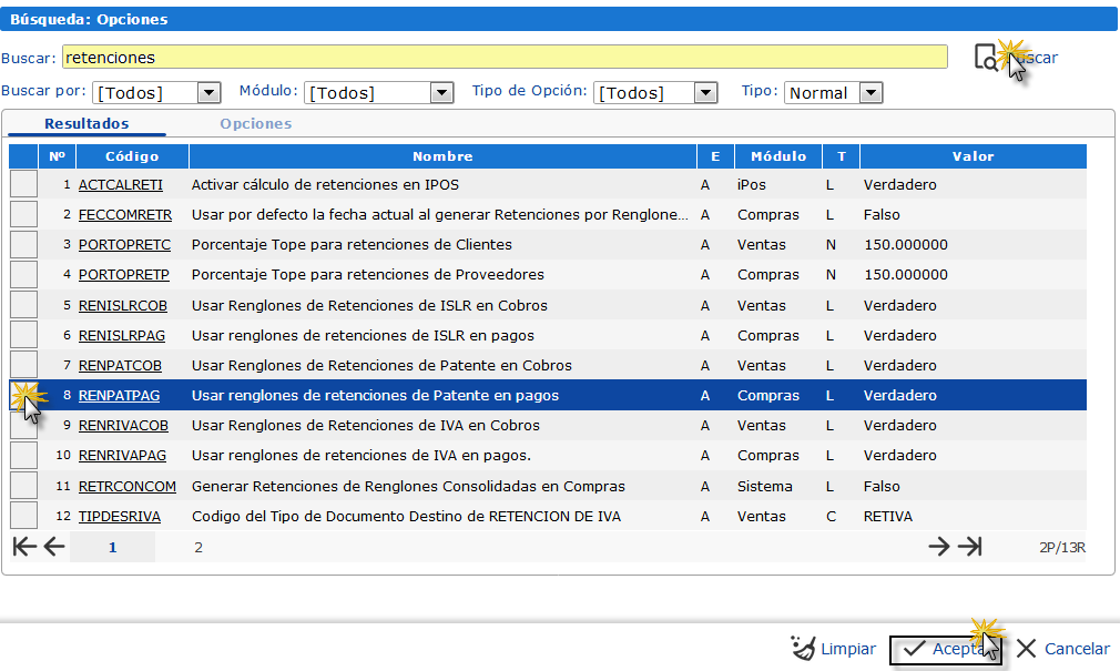 Ingresando a ventana Retención de Patentes