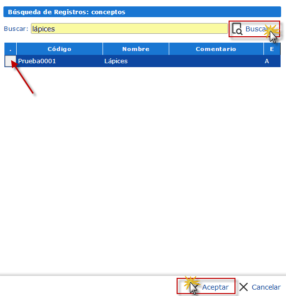 Seleccionar Concepto