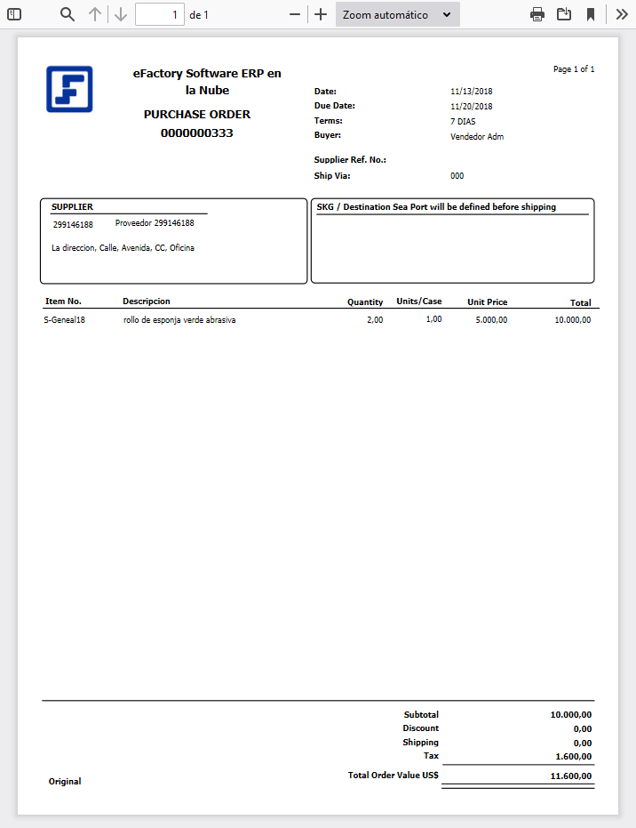 Formato Purchase Order Drop Ship