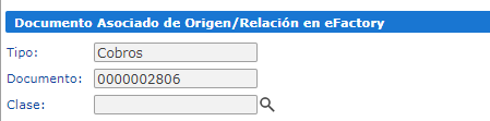 Sección Documento Asociado de Origen/Relación en eFactory