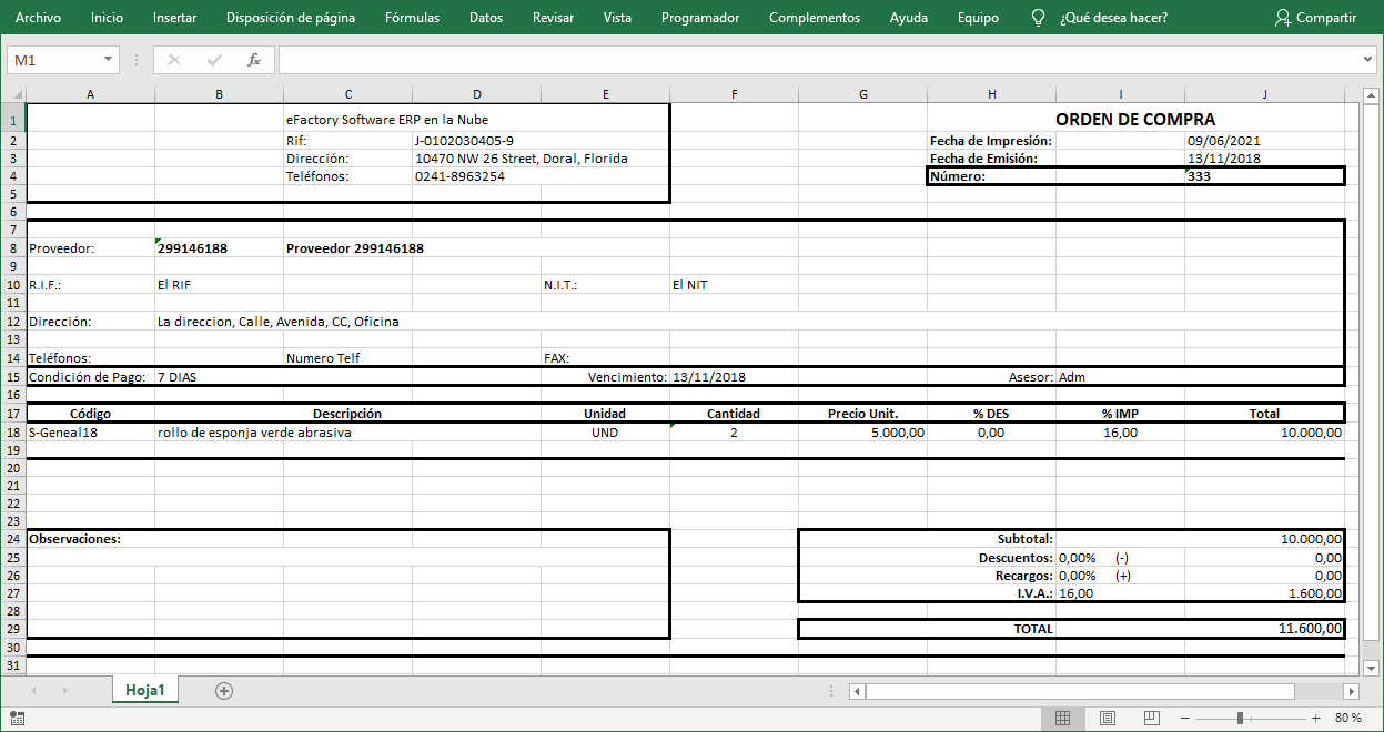 Formato de Órdenes de Compras a Excel